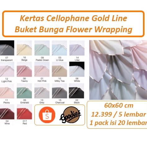 

Ready!!!(COD) *5 LEMBAR* Kertas Cellophane Buket Bunga [Gold Line] Flower Wrapping Paper Celophane / Chellophane Murah untuk Snack Uang