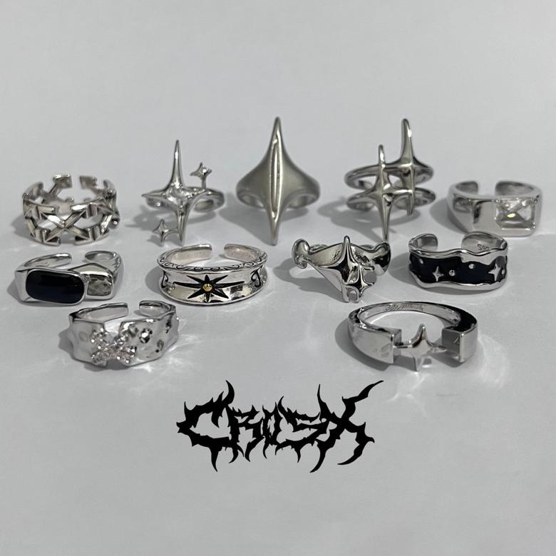 BERKUALITAS STAR RING / CINCIN BINTANG OFF WHITE PANAH CINCIN SALIB SUN MOON BULAN / Y2K RETRO VINTA