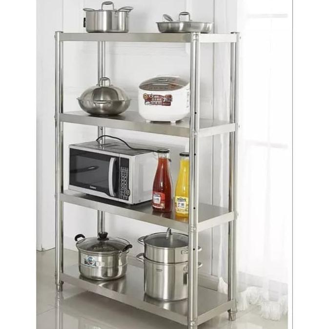 Rak Dapur Stainless Steel 4 Susun Rak Portable Rak Serbaguna Stainless