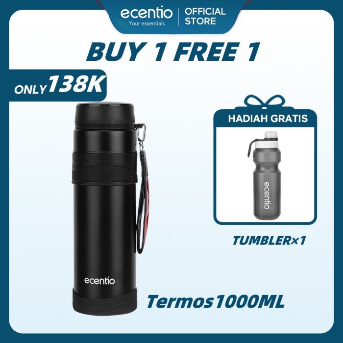 ECENTIO 1000ML BOTOL MINUM TERMOS TERMOS AIR PANAS TUMBLER 304