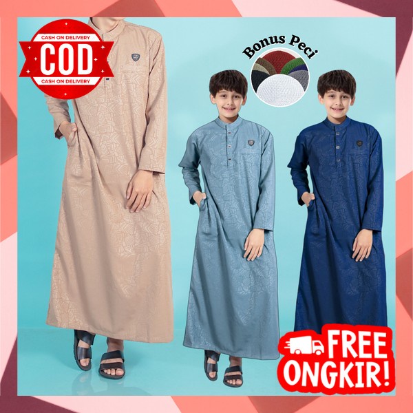 Baju Setelan Koko Anak Laki Laki Model Lis Jubah Anak Bonus Peci Baju Gamis Koko Bayi Satu Set Sorba