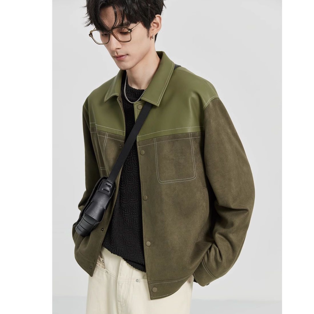Jaket kain suede pria jaket tambal sulam jaket korea