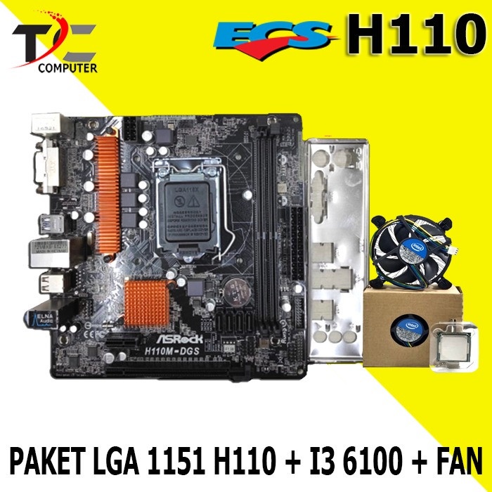 Paket Mobo Motherboard LGA 1151 DDR4 Plus I3 6100 Fan