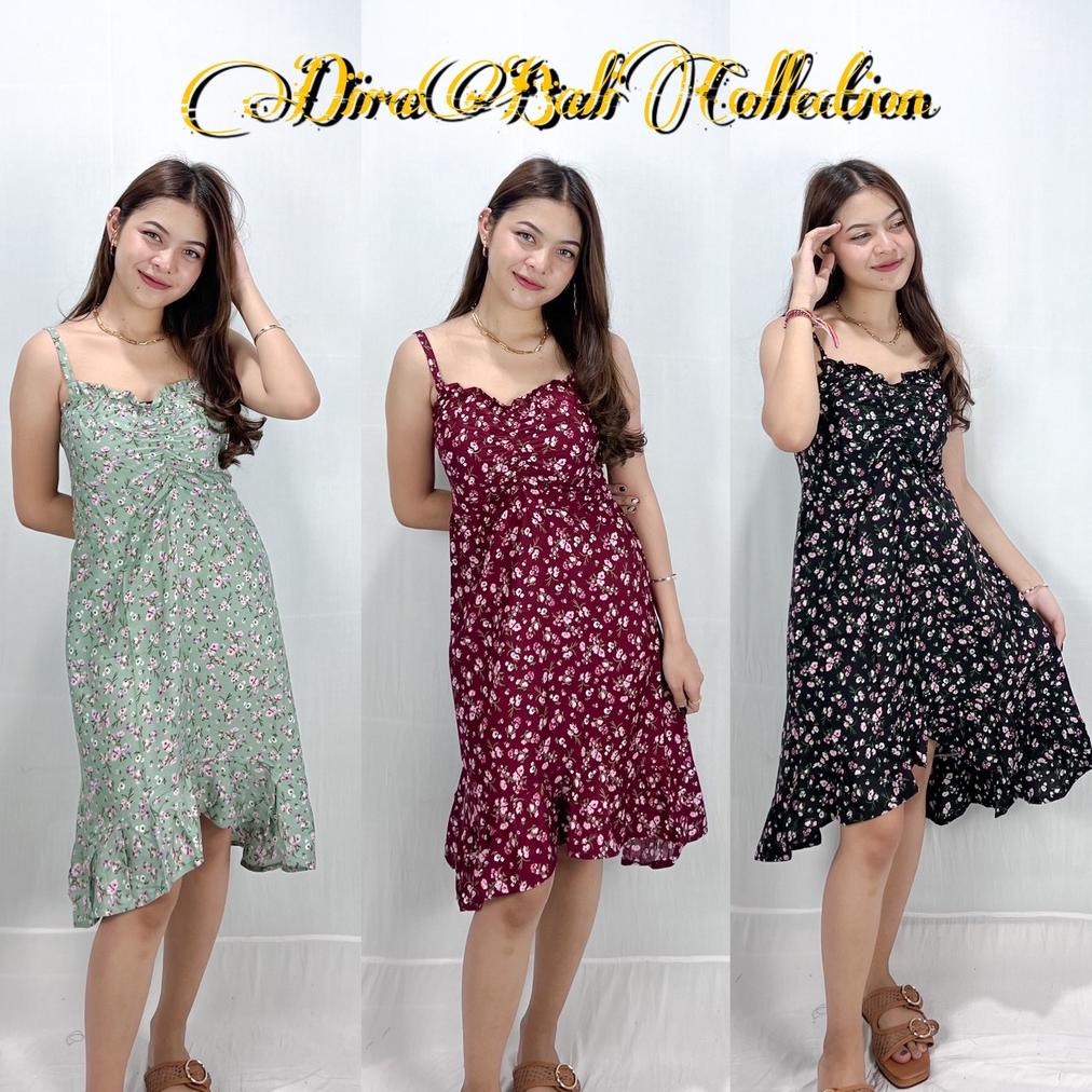 Diskon Besar Midi Dress Motif Bunga Soka Bali Promo