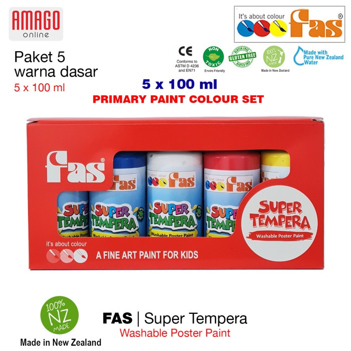 

PAKET 5 WARNA - FAS - SUPER TEMPERA - PRIMARY COLOUR SET - 5 X 100 ML ORIGINAL TERBARU