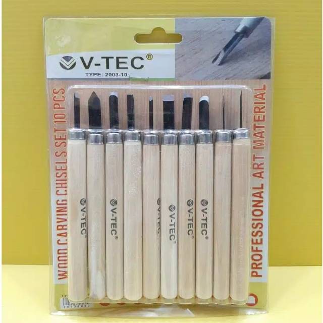 

Pisau Ukir V-Tec Wood Carving Chisels Set 10 Pcs Type 2003-10