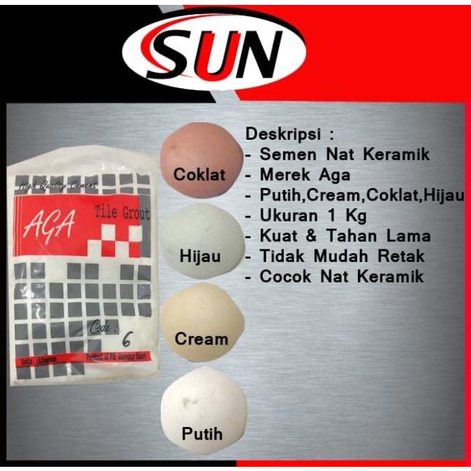 Produk Terbaik] Semen Nat Keramik Oker AGA Coklat Hijau Cream Krem Putih 1 kg