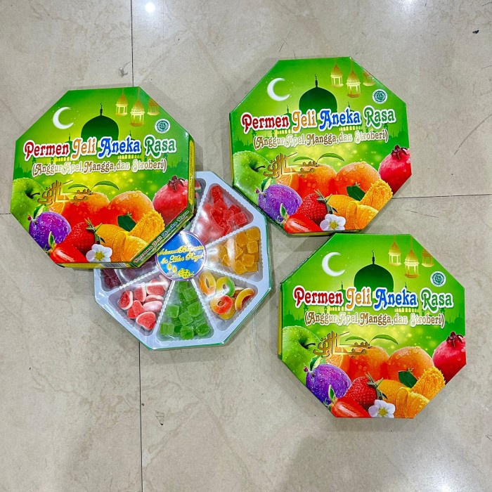 

~~~~~] Snack Makanan Ringan Permen Campur Buah Set Idul Fitri Hijau