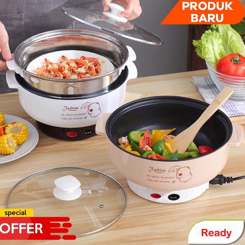 ELSOO Panci Listrik Gratis Kukusan Panci Listrik Anti Lengket Serbaguna Panci Listrik Cooking Pot Ka