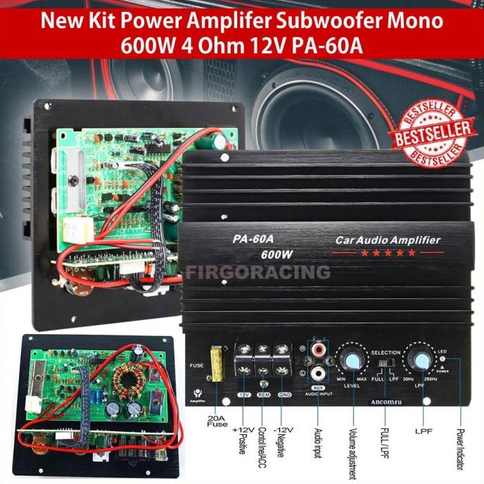 New Kit Power Ampli Mobil Bass Subwoofer 600W 4 Ohm Mono 12V DC PA-60A