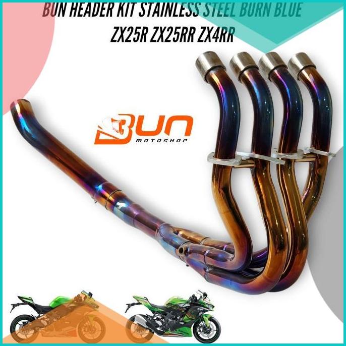 Bun HEADER Kit SS BURN BLUE BIRU Fullsystem ZX25R ZX25RR ZX4RR 2Pipe 1