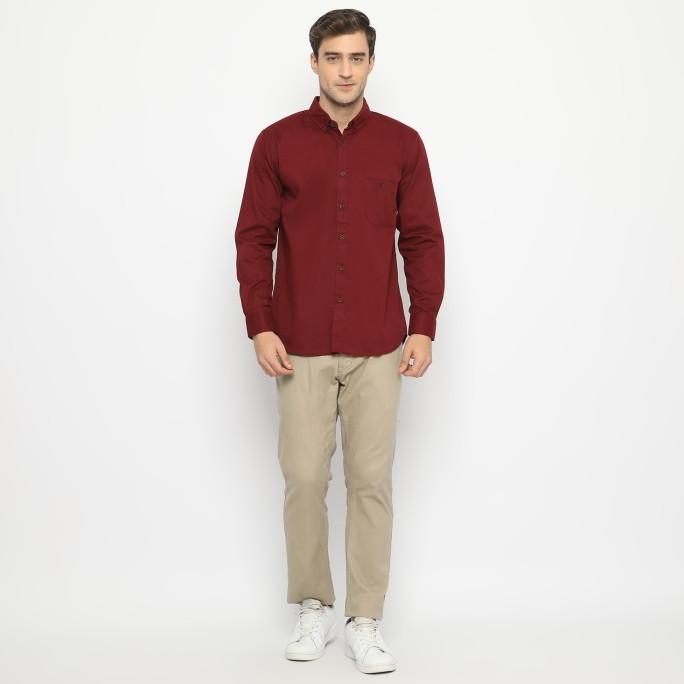 Baju Kemeja Kerja Pria Polos Merah Maroon Lengan Panjang Slimfit Murah Pengiriman Cepat