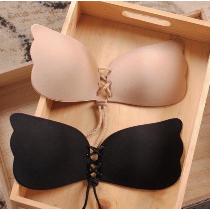 Bra Push Up Cup A B C Beige Black Tempel Backless Tanpa Tali Invisible