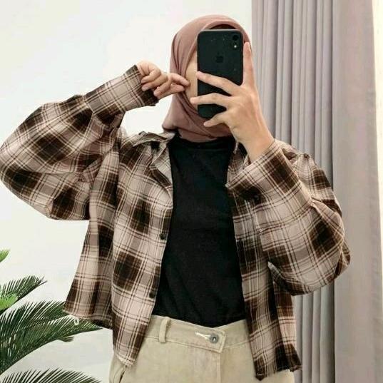 KEMEJA NUMMA CROP TARTAN SHIRT / KEMEJA WANITA KOTAK OVERSIZE / KEMEJA CROP OVERSIZE