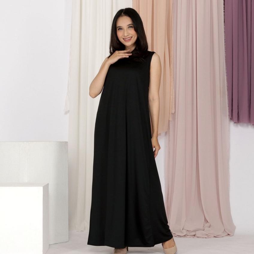 INNER GAMIS / DALEMAN GAMIS HITAM POLOS BAHAN JERSEY / INNER BUSUI JUMBO