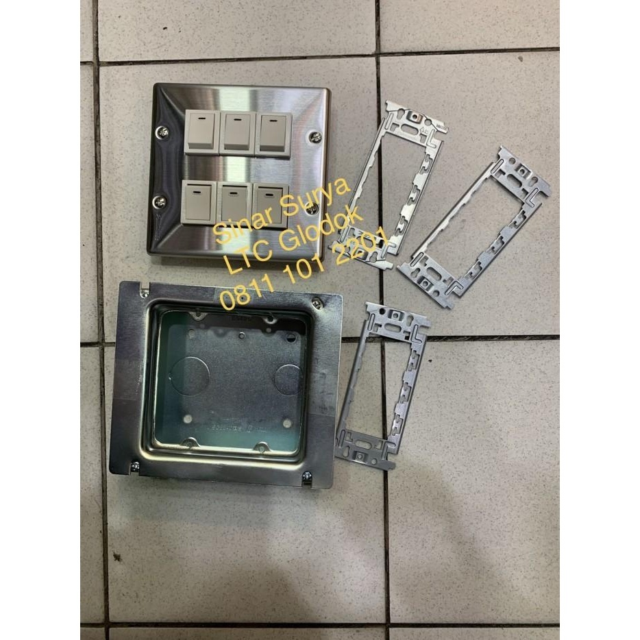 PANASONIC SAKLAR FRAME STAINLESS 6 GANG / 6 KUTUB SET INBOWDOOS BESI