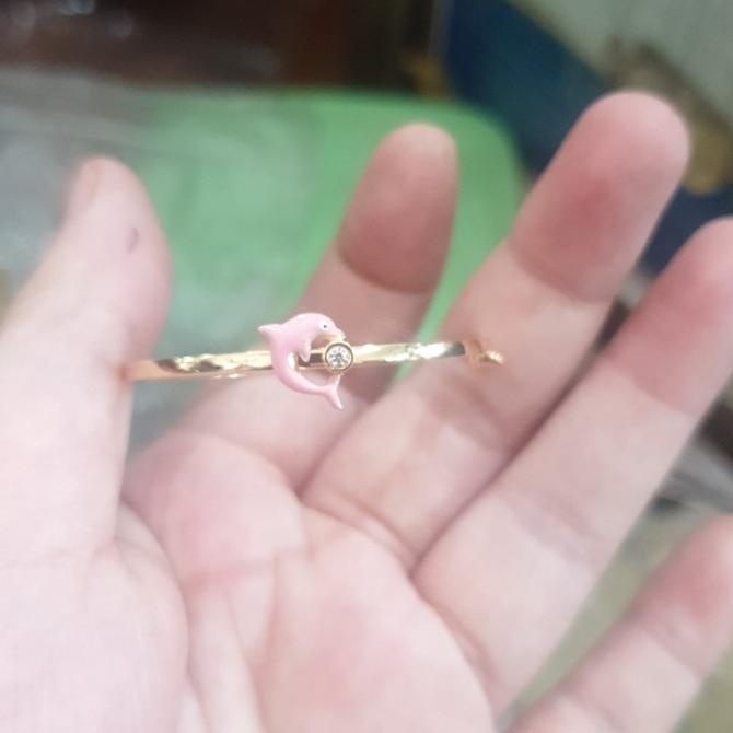 READY STOCK GELANG BANGLE ANAK KARAKTER LUMBA DOLPHIN EMOJI UBS EMAS ASLI 375 8K 