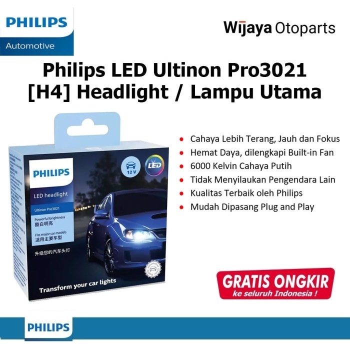 Bohlam Lampu Mobil Philips Ultinon Pro3021 H4 LED Cahaya Putih