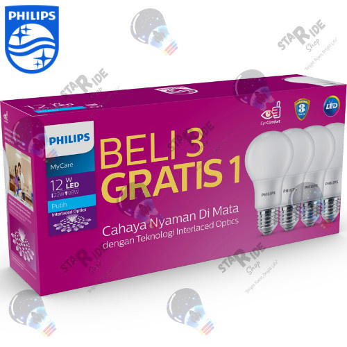 Lampu LED Bulb Philips Paket MyCare Pack 12 Watt W E27 Isi 4 Pcs