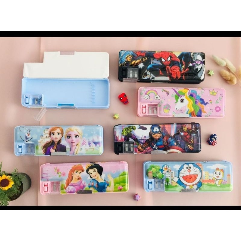 

tempat/Kotak/tepak pensil magnet + rautan, karakter bolak balik LPY 6613/17