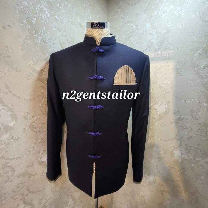 ✅New Qipao/ Cheongsam Pria Navy Doff List Gold Terbatas