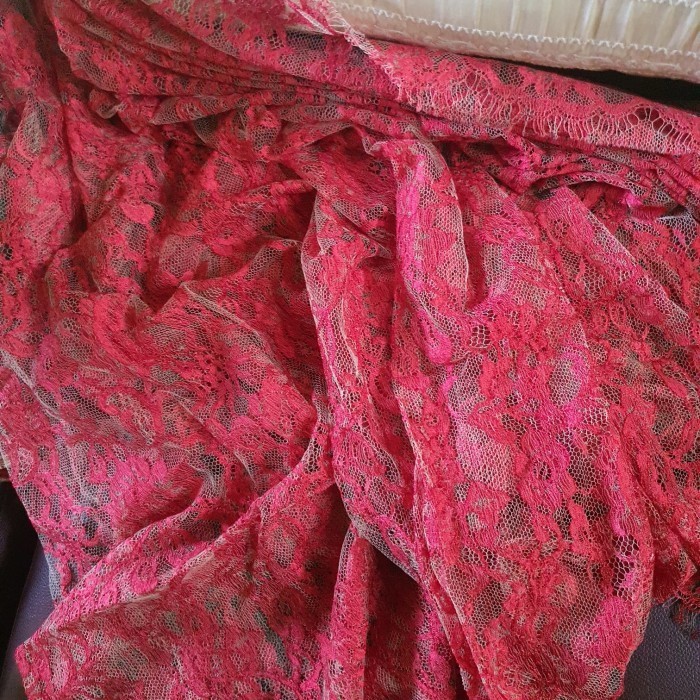 ✅New Brokat Perancis Original Warna Merah Ukuran.2.75'X115Cm Bunga Rapat Berkualitas