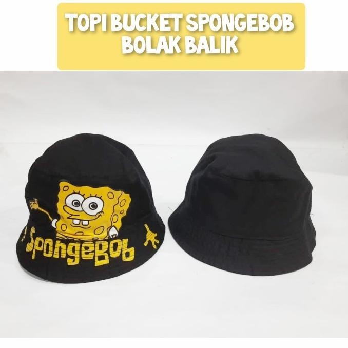 BIG SALE TOPI BUCKET HAT ANAK KARAKTER SPONGEBOB SPONGE BOB KUNING BOLAK BALIK 