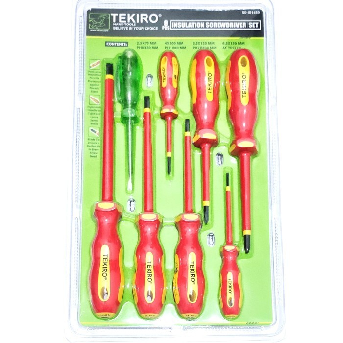 ✨New Tekiro 8Pcs Insulation Screwdriver Set Mata Obeng Listrik Tespen Ac Dc Berkualitas