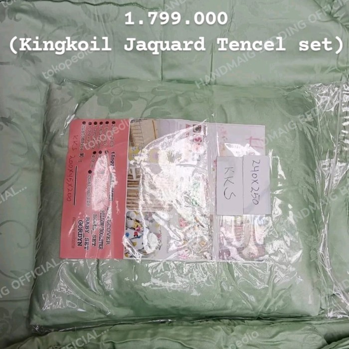 [New Ori] Sprei Bedcover Kingkoil Asli Jaquard Hijau Sage Pameran Mall 200X200 Berkualitas