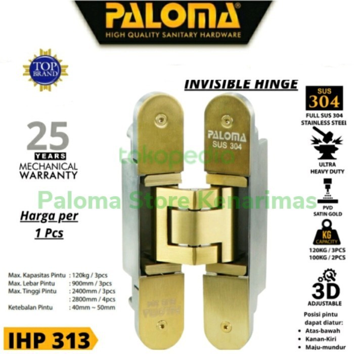 [Baru] Invisible Hinge Paloma Ihp 313 Engsel Tanam Pintu P100 Satin Gold Berkualitas