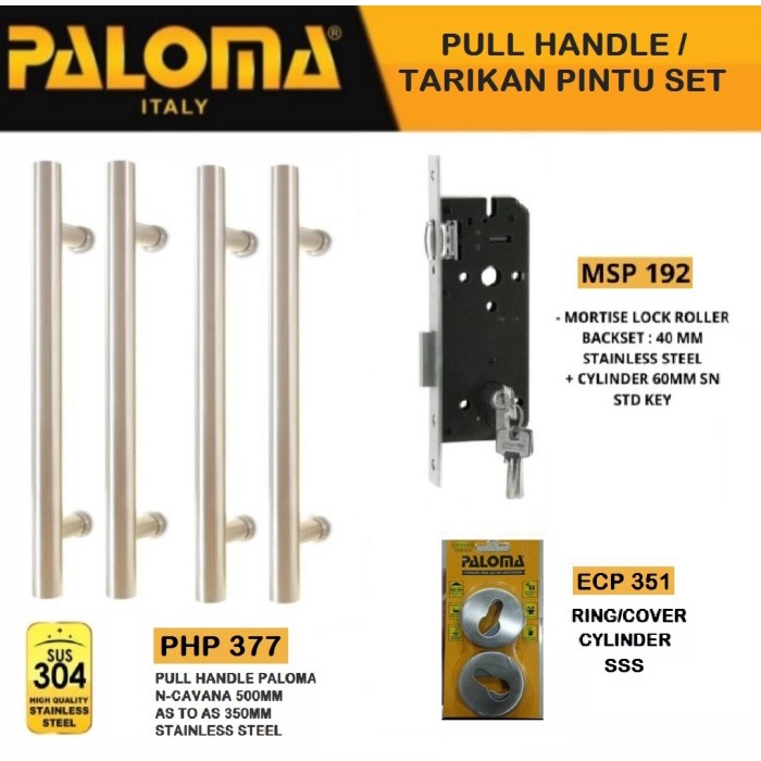 [Baru] Pull Handle Paloma 50Cm Paket Pintu 2 Daun Set Kunci Stainless 304 Limited