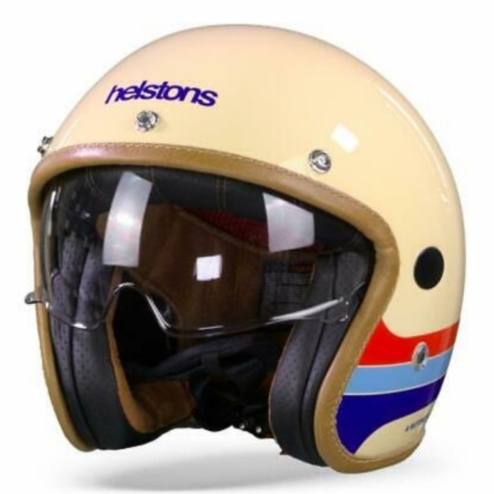 [Ori] Helstons Mora Carbon Beige  Helm Retro Vintage  Helm Vespa Retro Diskon