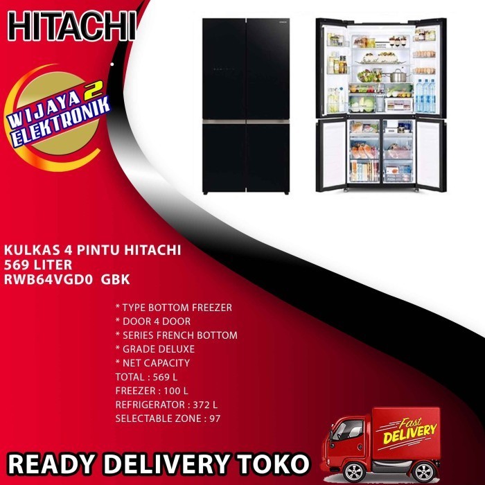 [Baru] Kulkas 4 Pintu Hitachi Rwb64Vgd0 Gbk Terbatas