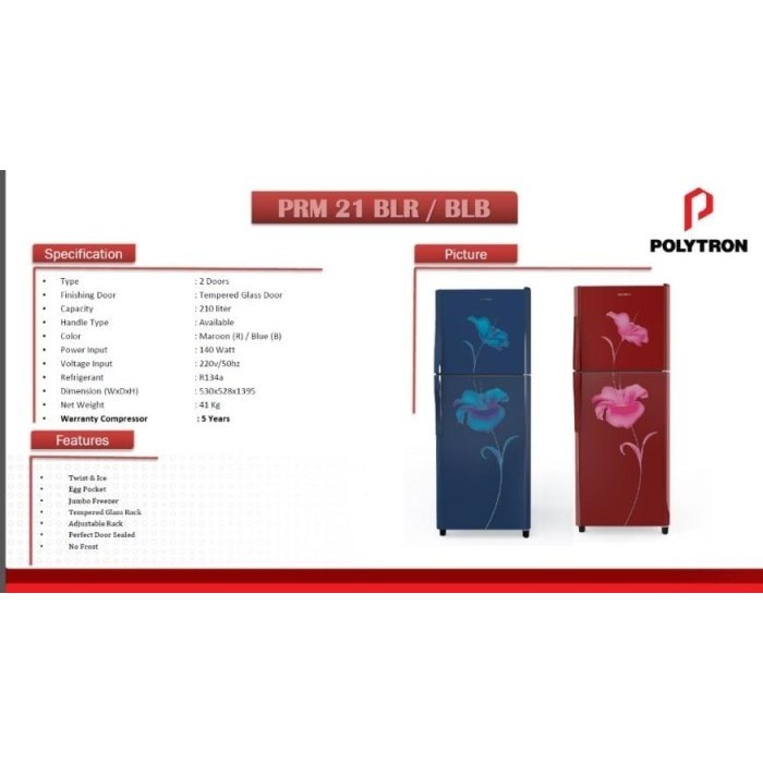 [Baru] Polytron Belleza Kulkas 2 Pintu Prm 21 Bn Khusus Bogor Terbatas
