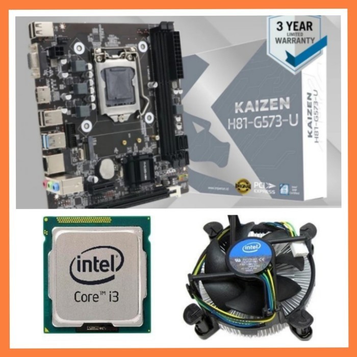 PAKET MOBO KAIZEN H81 + I3 4160 + RAM 8GB FREE HSF
