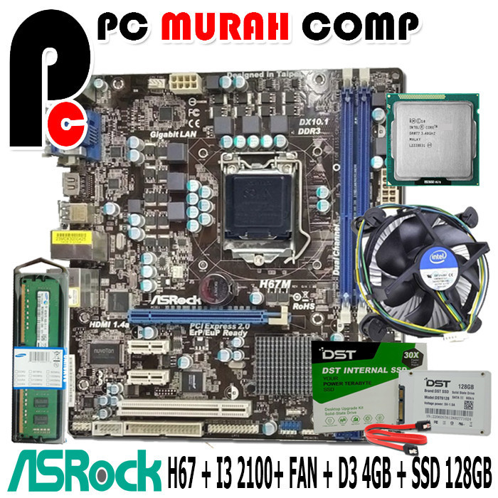 Paket Lengkap Mobo Mainboard Motherboard LGA 1155 H67 + I3 2100
