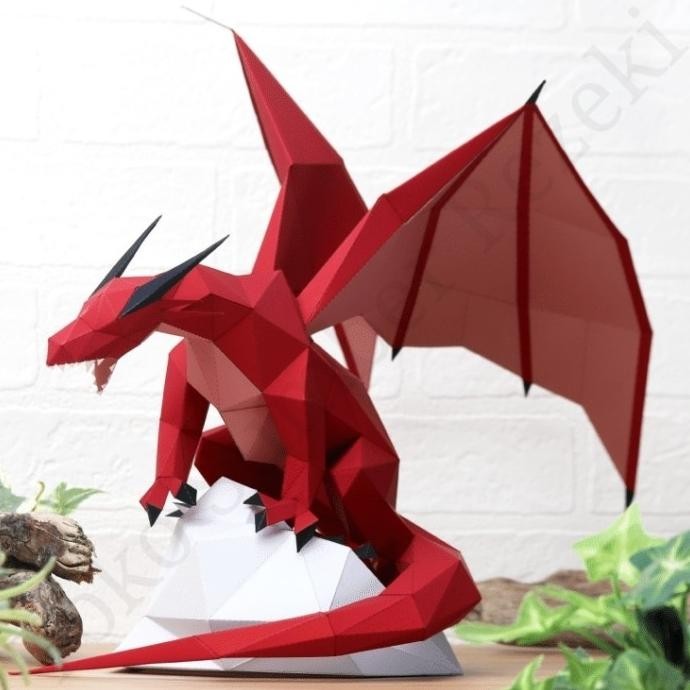 

Paper Craft Dragon Figure Polygon Papercraft Patung Naga Miniature