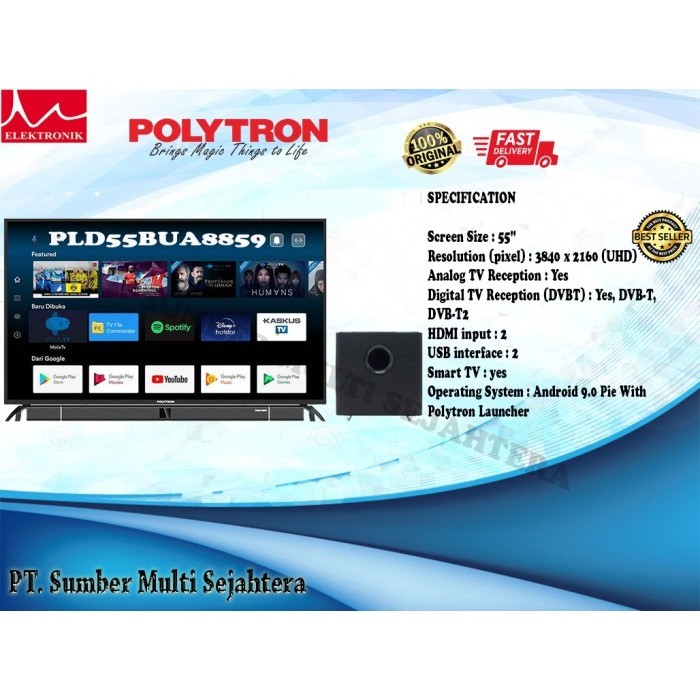 [New] Led Tv 55 Inch Polytron 4K Uhd Cinemax Soundbar Pld-55Bua8859 Limited