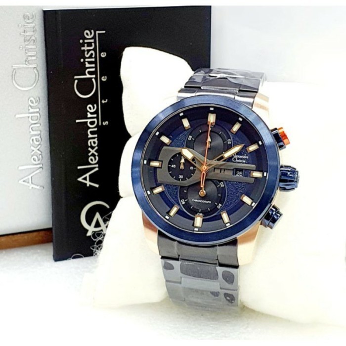 ✅New Jam Tangan Pria Alexandre Christie Ac 6559 Ac6559 Blue Rosegold Terbatas