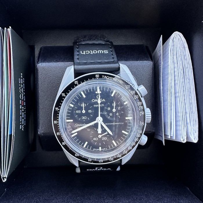 ✅New Ori Jam Omega X Swatch Moon Mission To The Moon Black Grey Diskon