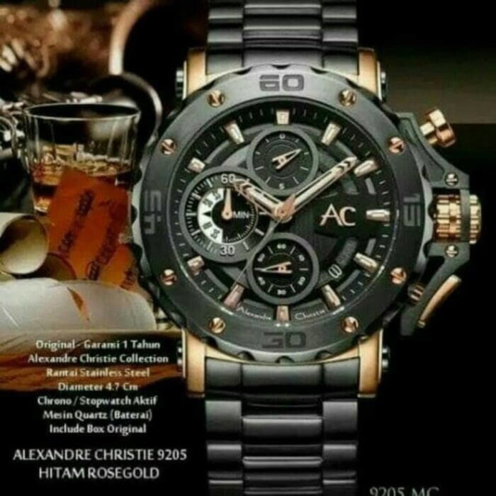 ✅New Alexandre Christie Colletion Ac 9205 Mc Black Rose Gold Diskon