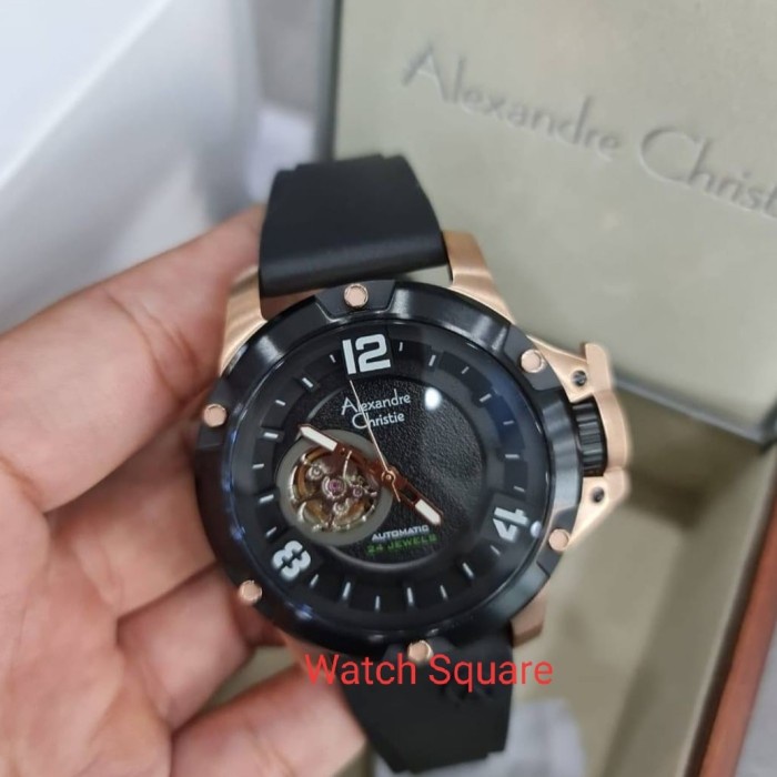 ✅Ori Alexandre Christie Original Ac6295 Black Rosegold Automatic Jam Pria Diskon