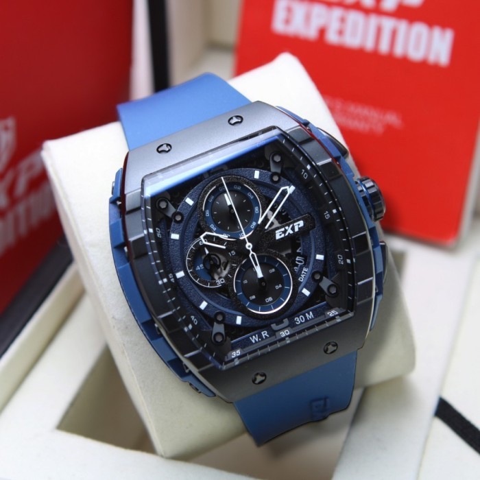 ✅New Ori Jam Tangan Pria Expedition 6782 E 6782 Black Rubber Navy Original Berkualitas
