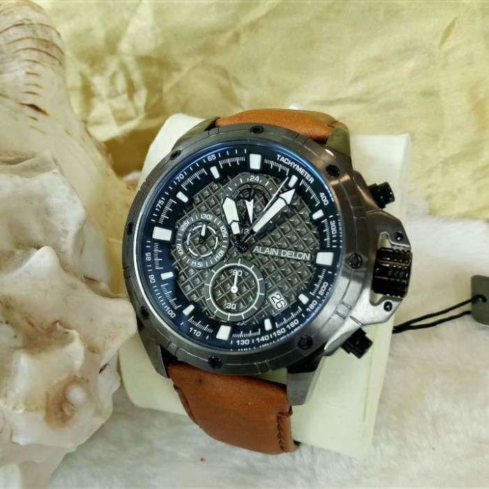 ✅Ready Jam Tangan Pria Alain Delon Ad435-1742C Black Brown Leather Original Terbaru
