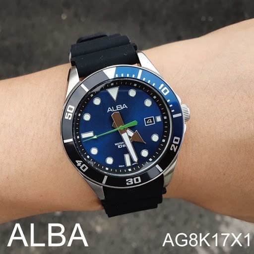 ✅Original Jam Tangan Pria Alba Ag8K17X1 Ag8K17 Silver Blue Black Rubber Original Terbaru