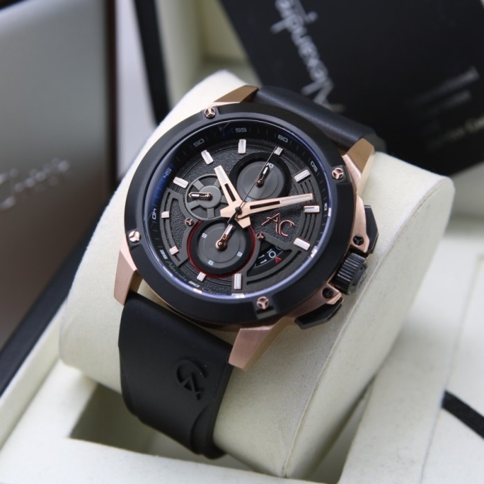 ✅Original Jam Tangan Alexandre Christie Ac 9602 Original Rubber Black Rosegold Terbatas