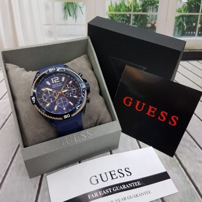 ✅Original Jam Tangan Pria Guess W1168G4 Rubber Karet Blue Original Murah Terbatas