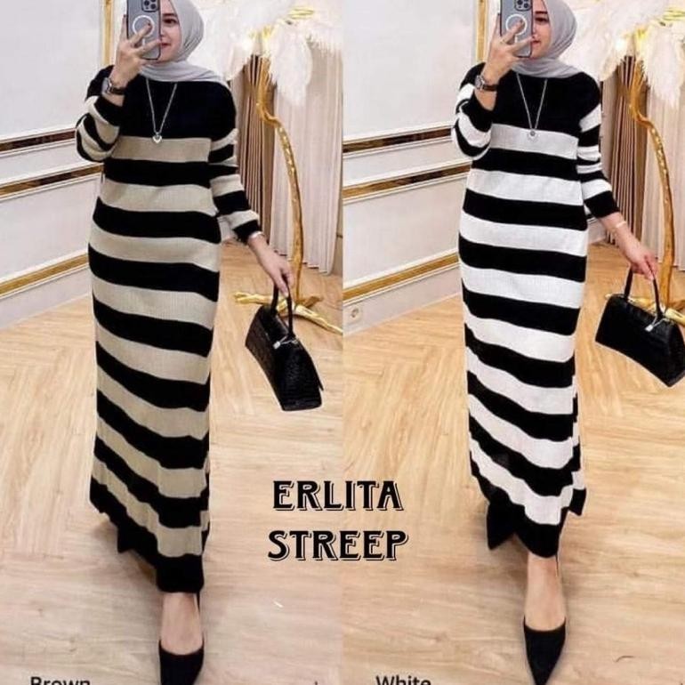 Best Seler Dres Gamis Rajut Salur Zebra // Gamis Rajut Premium // Gamis Rajut Salur Terbaru // Dress