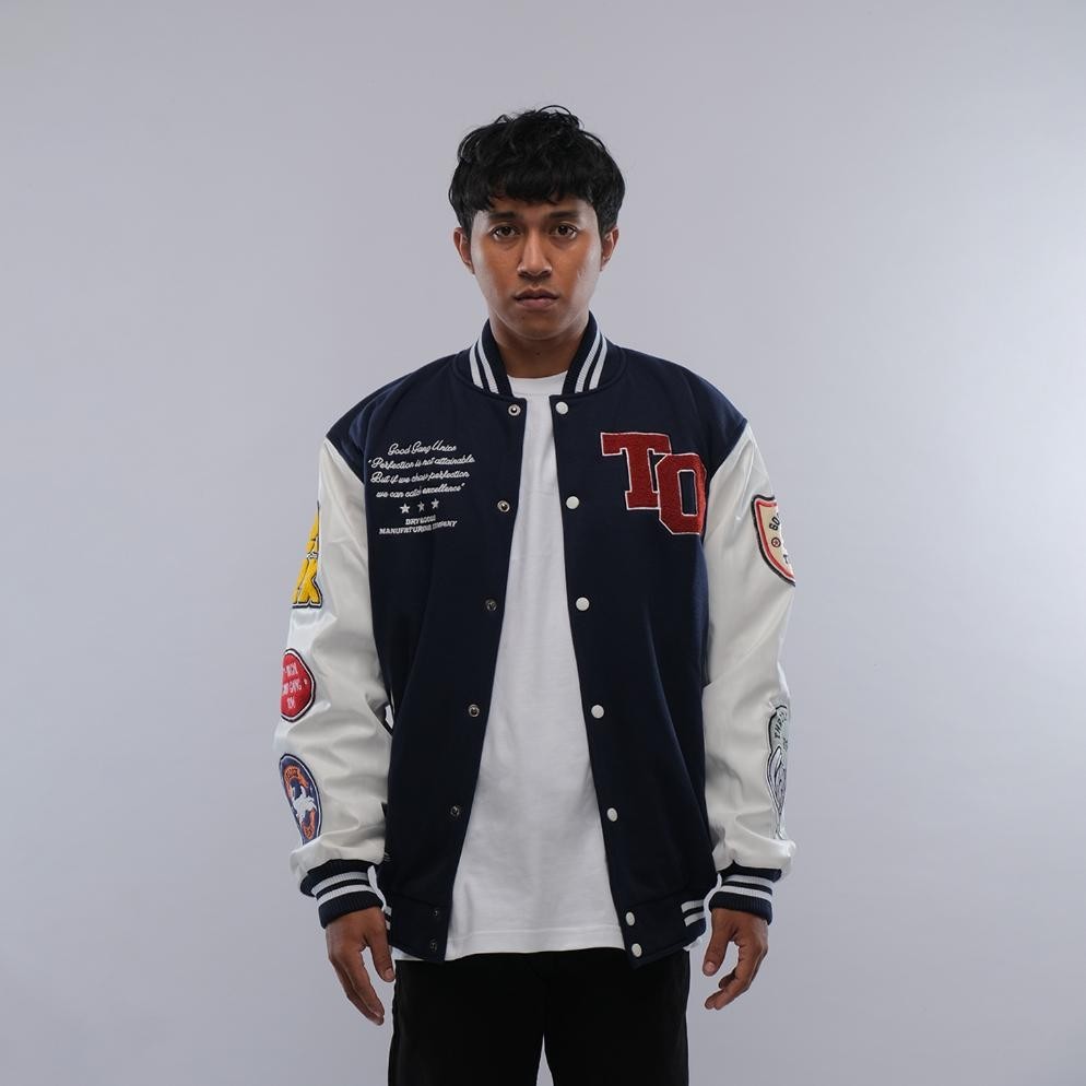 Jacket Bomber Pria Motor Keren Zarghami Throox Varsity Biru Thrx Hannibal Navy