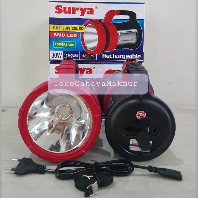 Senter Cas Rechargeable Surya 30w 30watt 20 LED + Power Bank Function